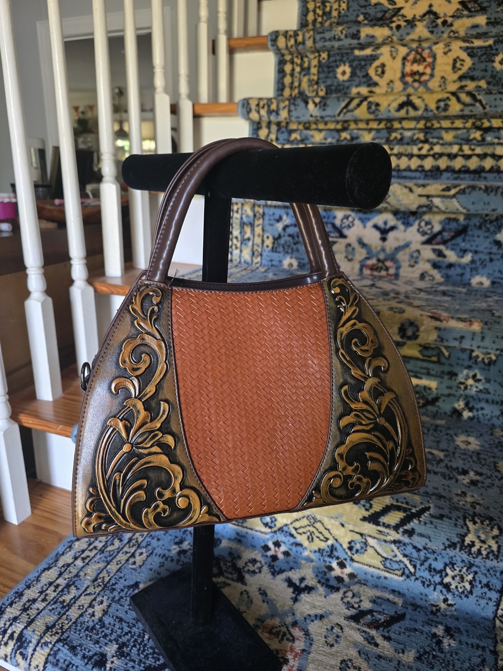 Handcrafted Tooled Leather Women’s Satchel - Brown/Tan